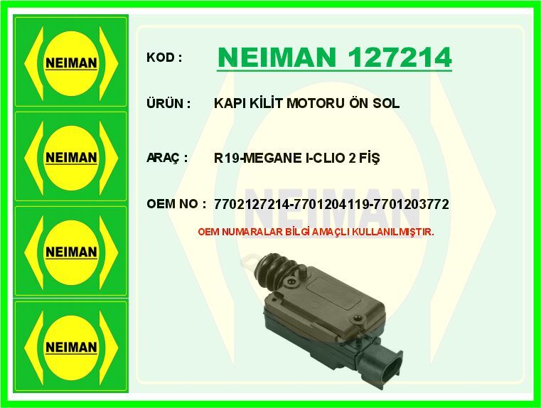 KAPI KİLİT MOTORU ÖN SOL R19-MEGANE I-CLIO 2 FİŞ
