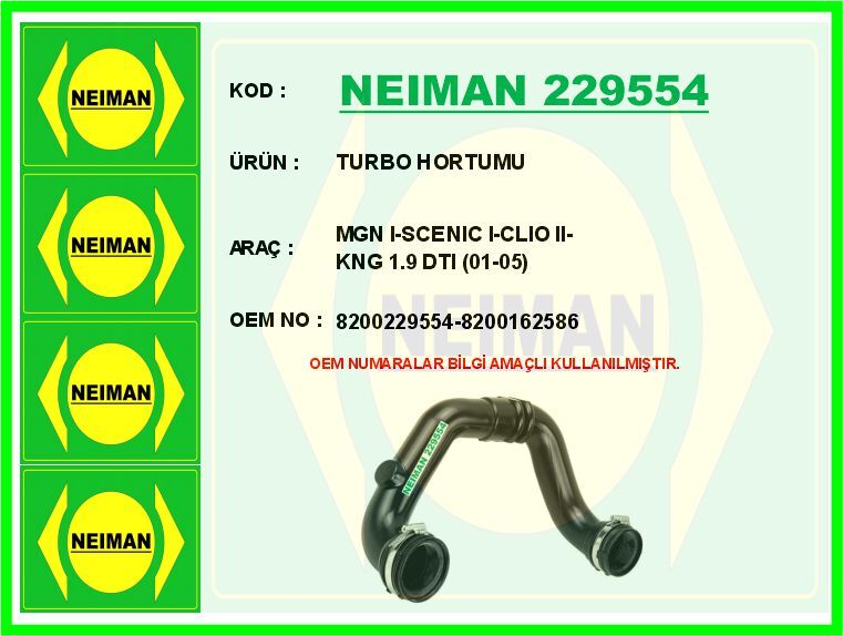 TURBO HORTUMU MGN I-SCENIC I-CLIO II-KNG 1.9 DTI 01-05