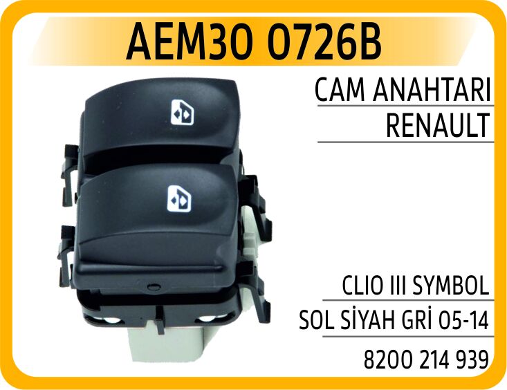 CAM ANAHTARI RENAULT CLIO III SYMBOL SOL SİYAH GRİ