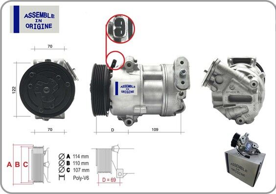 KLİMA KOMPRESÖRÜ FIAT EGEA 15> 500L 12> 1.3D MTJ 1.6 12V 6 KANAL 110 MM