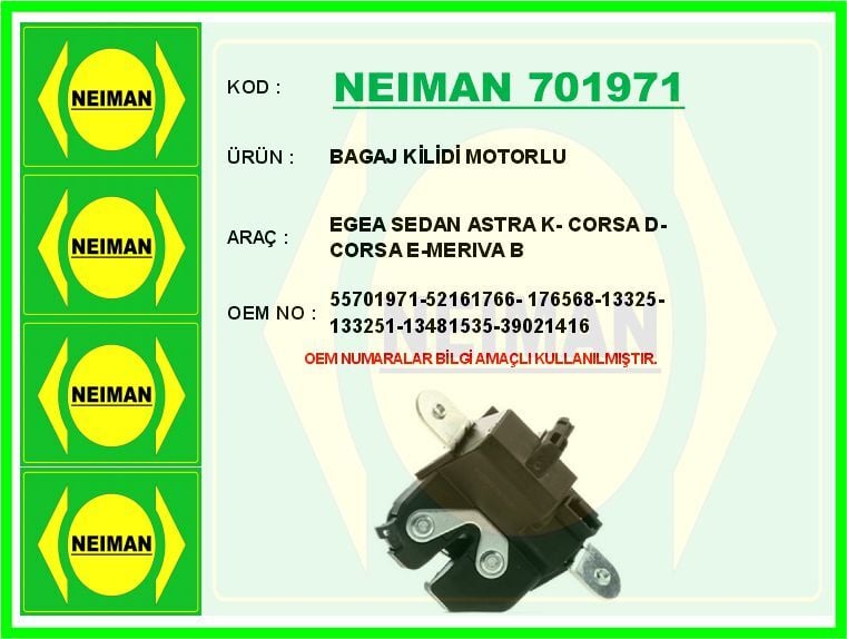 BAGAJ KİLİDİ MOTORLU EGEA SEDAN ASTRA K- CORSA D- CORSA E-MERIVA B