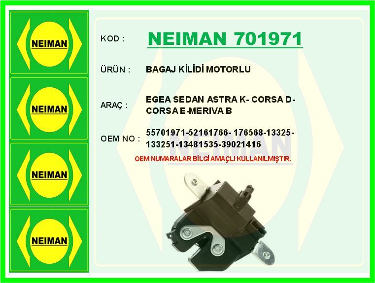 BAGAJ KİLİDİ MOTORLU EGEA SEDAN ASTRA K- CORSA D- CORSA E-MERIVA B