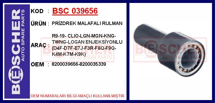 PRİZDREK MALAFALI RULMAN R9-19- CLIO-LGN-MGN-KNG-TWNG-LOGAN ENJEKSİYONLU D4F-D7F-E7J-F3R-F8Q-F9Q-K4