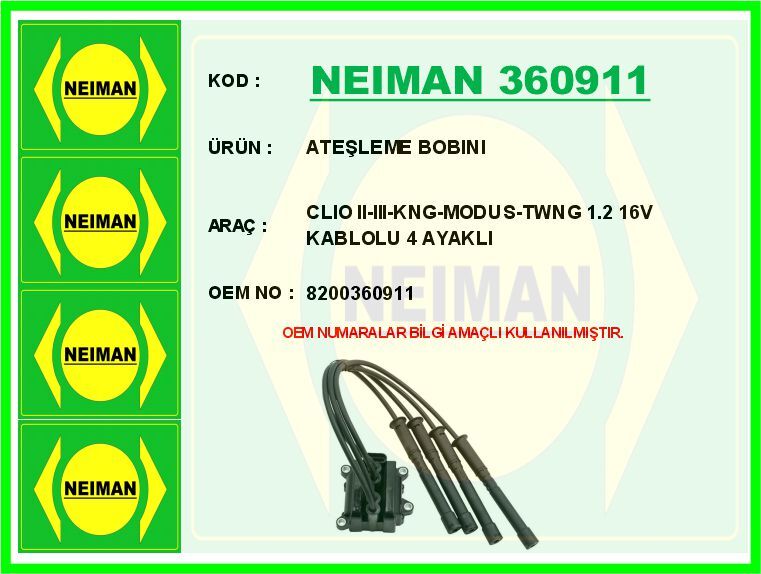 ATEŞLEME BOBINI CLIO II-III-KNG-MODUS-TWNG 1.2 16V KABLOLU 4 AYAKLI