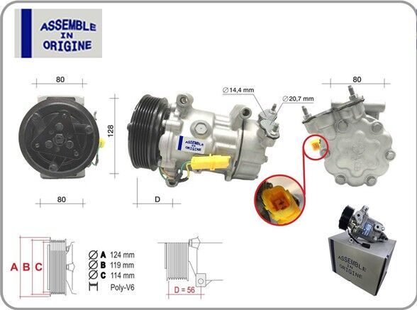 KLİMA KOMPRESÖRÜ PEUGEOT P206 01> P1007 05> PARTNER 96>15 BIPPER 08> CITROEN C2 03>10 C3 02>10 NEMO 08> BERLINGO 96>15 XSARA 99>11 1.1-1.4-1.6 FIORINO 1.4 MINI R56-R59-R60