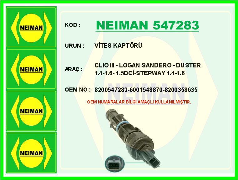 VİTES KAPTÖRÜ CLIO III - LOGAN SANDERO - DUSTER 1.4-1.6- 1.5DCİ-STEPWAY 1.4-1.6