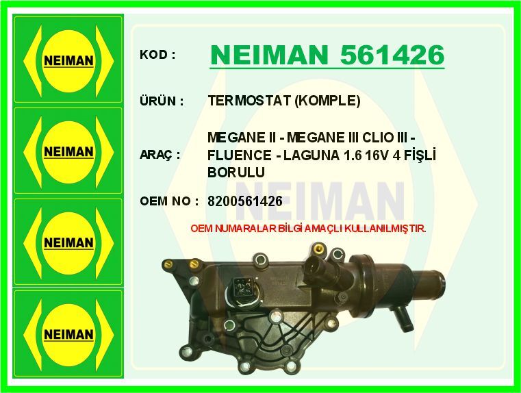 TERMOSTAT 89 C KOMPLE / MÜŞÜRLÜ TAHLİYE ÇIKIŞLI RENAULT CLIO II 00>08 LAGUNA II 01>07 SYMBOL II 08>13 1.4 16V K4J 1.6 K4M