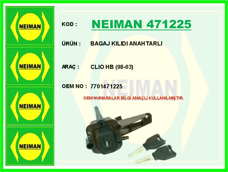 BAGAJ KILIDI ANAHTARLI CLIO HB 98-03