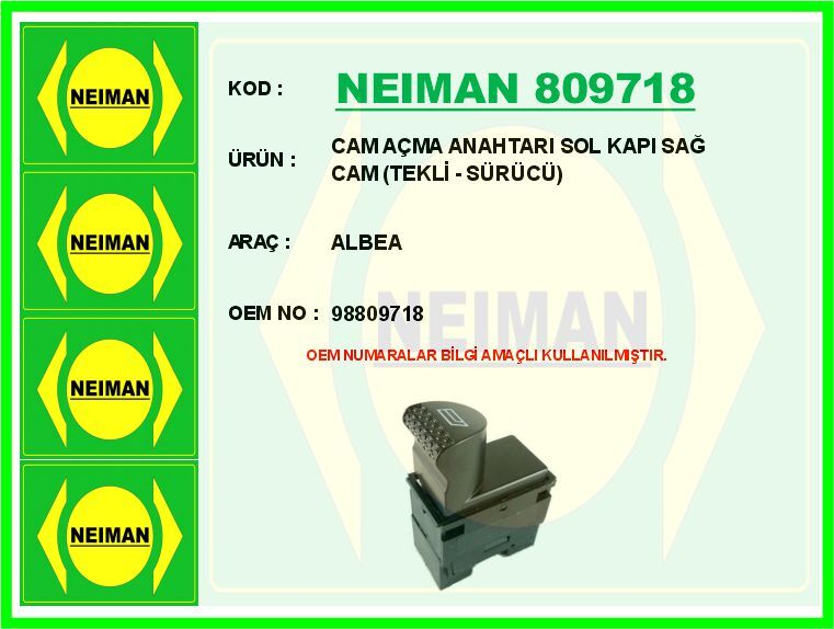 CAM AÇMA ANAHTARI ALBEA SOL KAPI SAĞ CAM TEKLİ - SÜRÜCÜ
