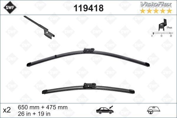 ÖN SİLECEK SÜPÜRGESİ X2 MUZ TİPİ MONDEO IV 07>14 VOLVO C70 II 07>17 V40 12>