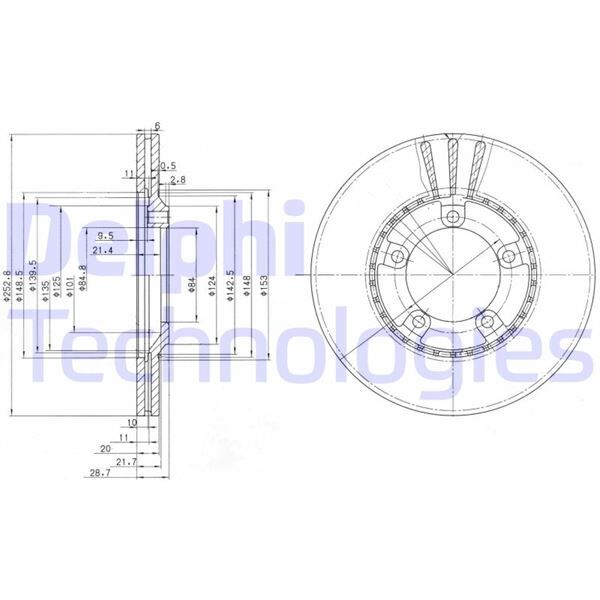 ÖN FREN DİSKİ HAVA KANALLI HYUNDAI H100 2.5L D4BA D4BF 4D55 4D56 PANELVAN 94-05 / 2.6L D4BB KAMYON ET 96-03 253 çap x 5 bijon - Takım disk fiyatıdır