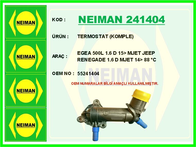 TERMOSTAT KOMPLE EGEA 500L 1.6 D 15> MJET JEEP RENEGADE 1.6 D MJET 14> 88 C