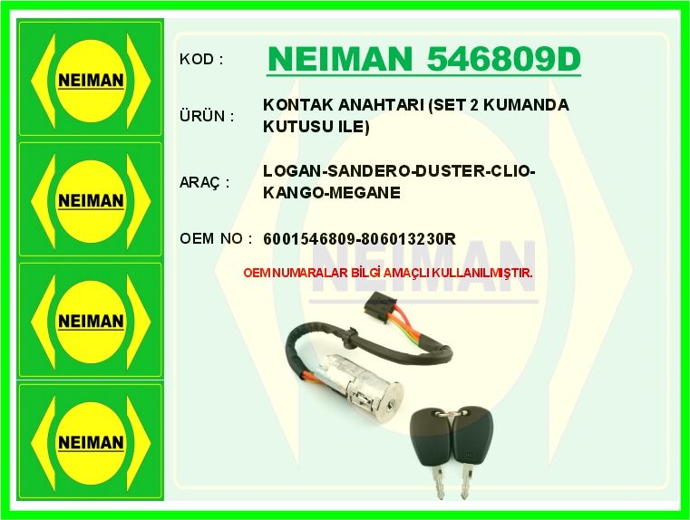 KONTAK ANAHTARI LOGAN-SANDERO-DUSTER-CLIO-KANGO-MEGANE SET 2 KUMANDA KUTUSU ILE
