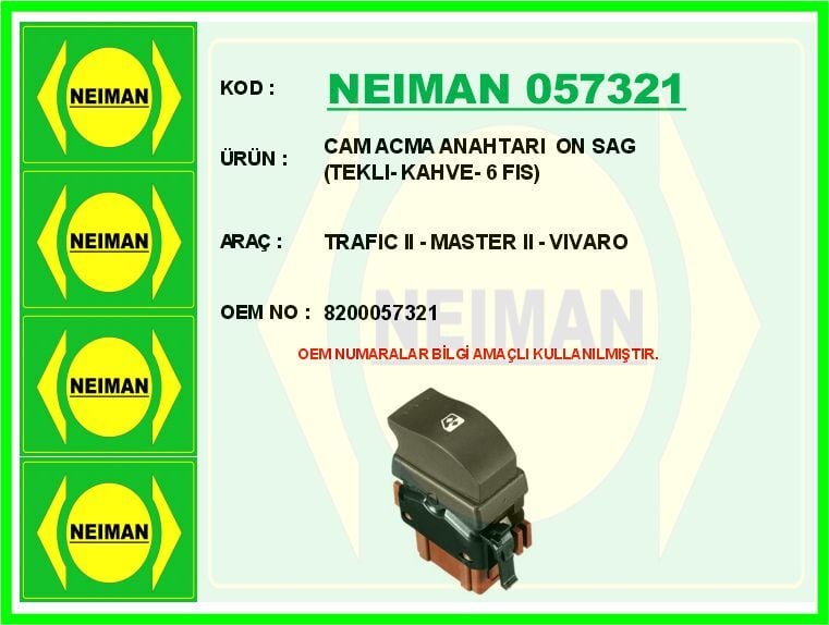 CAM ACMA ANAHTARI ON SAG TEKLI- KAHVE- 6 FIS TRAFIC II - MASTER II - VIVARO