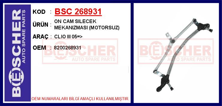 ÖN CAM SİLECEK MEKANİZMASI MOTORSUZ RENAULT CLIO III 05>