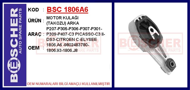 MOTOR KULAĞI TAKOZU ARKA P207-P305-P306-P307-P301-P309-P407-C3 PICASSO-C3 II-DS3-CITROEN C-ELYSEE
