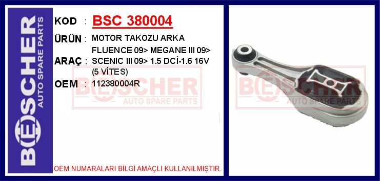 MOTOR TAKOZU ARKA FLUENCE 09> MEGANE III 09> SCENIC III 09> 1.5 DCİ-1.6 16V 5 VİTES