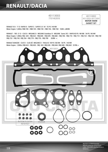 ÜST TAKIM CONTASI KNG-R19-MGN-SCENIC 1.9 DZL. KEÇELİ SUBAP LASTİKLİ SKC SİZ