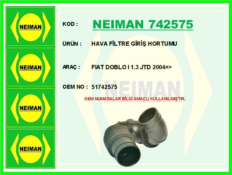 HAVA FİLTRE GİRİŞ HORTUMU FIAT DOBLO I 1.3 JTD 2004 >