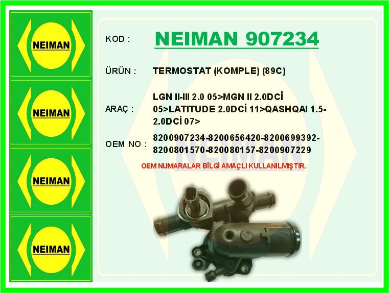TERMOSTAT KOMPLE 89C LGN II-III 2.0 05>MGN II 2.0DCİ 05>LATITUDE 2.0DCİ 11>QASHQAI 1.5-2.0DCİ 07