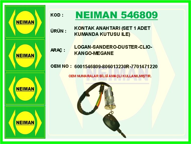 KONTAK ANAHTARI SET 1 ADET KUMANDA KUTUSU ILE LOGAN-SANDERO-DUSTER-CLIO-KANGO-MEGANE