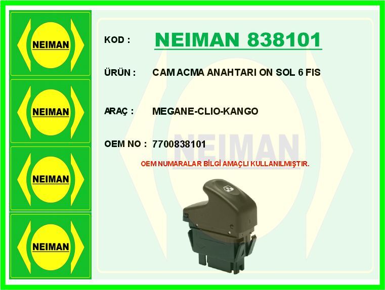 CAM ACMA ANAHTARI ON SOL 6 FIS MEGANE-CLIO-KANGO