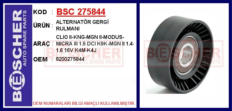 ALTERNATÖR GERGİ RULMANI RULMANI CLIO II-KNG-MGN II-MODUS-MICRA III 1.5 DCI K9K-MGN II 1.4-1.6 16V K