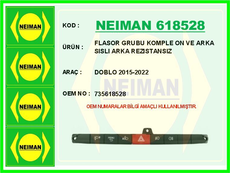 FLASOR GRUBU KOMPLE ON VE ARKA SISLI ARKA REZISTANSIZ DOBLO 2015-2022
