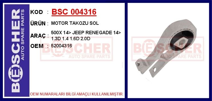 MOTOR TAKOZU SOL FIAT 500X 14> JEEP RENEGADE 14> 1.3D 1.4 1.6D 2.0D