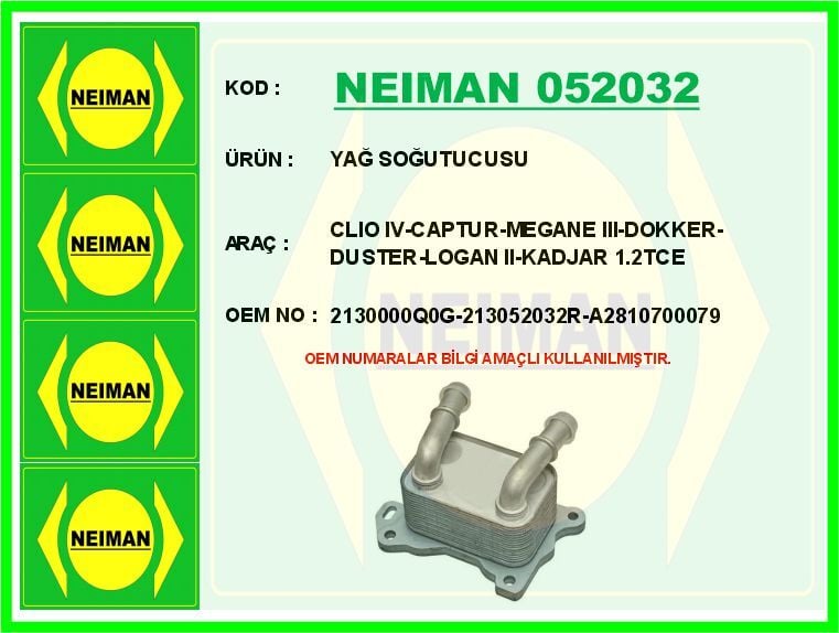 YAĞ SOĞUTUCUSU RADYATÖRÜ RENAULT CLIO IV 12> CAPTUR 12> MEGANE IV 16> KADJAR 15> DACIA DOKKER 12> DU STER 12> 0.9 TCe 1.2 TCe