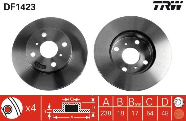 ÖN FREN DİSKİ HAVA KANALLI TOYOTA COROLLA 1.3L 2E EE100 95-98 / 1.6L 4A-F AE92 88-92 238 ÇAP X 4 BİJON - Takım disk fiyatıdır