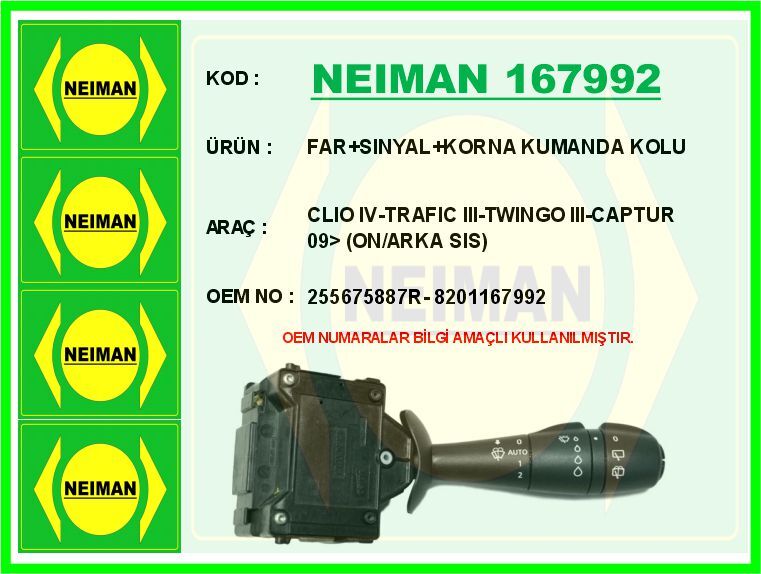 FAR SINYAL KORNA KUMANDA KOLU CLIO IV-TRAFIC III-TWINGO III-CAPTUR 09> ON/ARKA SIS