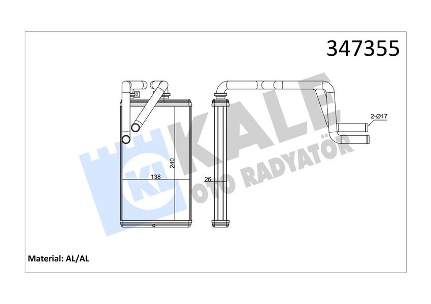 KALORİFER RADYATÖRÜ MITSUBISHI ASX 1.6L 4A92 GA1W 4x2 10-> / OUTLANDER 2.0L 4B11 CW4W turbo 4x4 07-1 2 / LANCER 1.6L 4A92 CY1A 10-> 1.5L 4A91 CY2A 08> / PEUGEOT 4007-4008