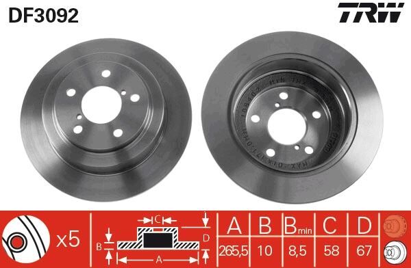 ARKA FREN DİSKİ DOLU TİP SUBARU IMPREZA 2.0L EJ20 GC8 kasa 96-00 / FORESTER 2.0L EJ20 SF kasa 98-> / LEGACY 2.0L EJ20 94-98 266 çap x 5 bijon - Takım disk fiyatıdır