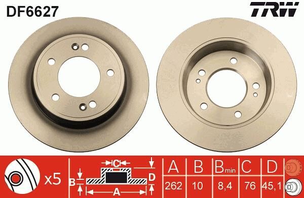 ARKA FREN DİSKİ DOLU TİP HYUNDAI İ30 1.6L G4FD GDİ GAMMA 11-15 / 1.4L 1.6L CRDİ DİZEL 12-16 / ELAN TRA 12-> / KIA CEED 1.6L GDI BENZİNLİ 12-> 1.4L 1.6L CRDİ DİZEL 12-> 262 çap x 5 bijon - Takım dis
