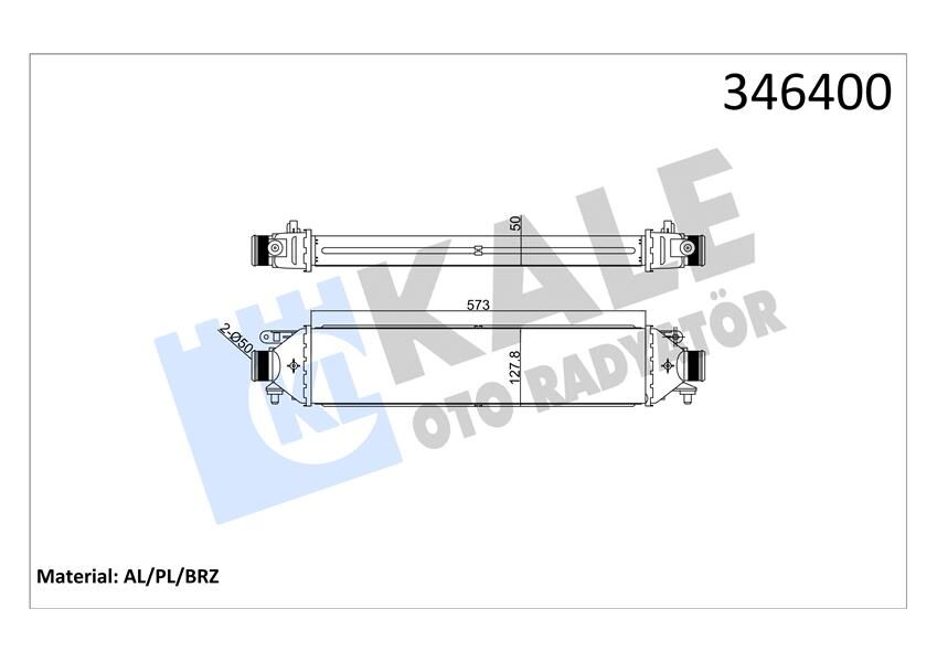 TURBO RADYATÖRÜ INTERCOOLER BRAVO 07>PUNTO 1.4TJET-1.6DMTJ-1.9 DMTJ 05> 199A8.000 572x127x50