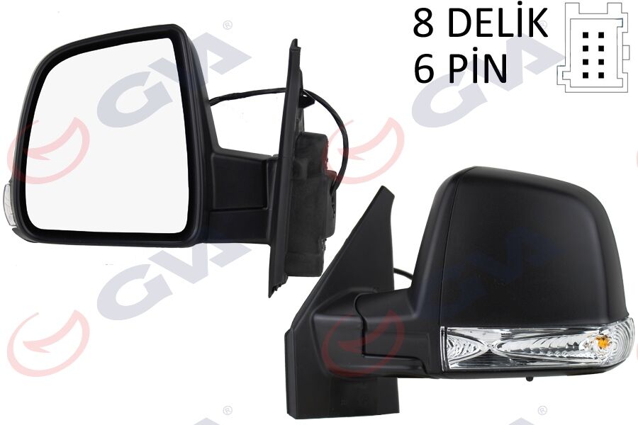 DIŞ DİKİZ AYNASI SOL DOBLO 11> ELEKTRİKLİ SİNYALLİ SİYAH KAPAKLI TEK CAM KONVEKS 6 FİŞ VM-668EHL