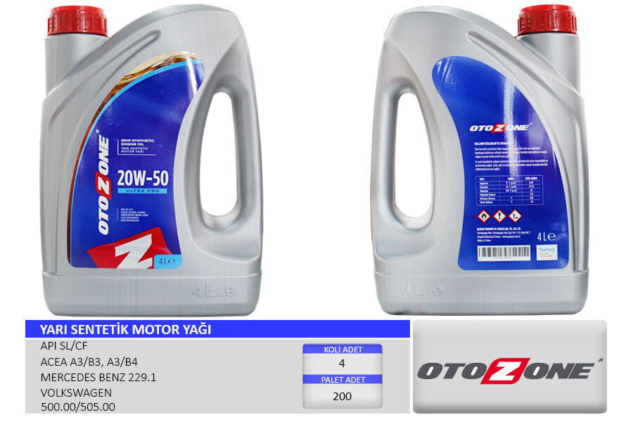 MOTOR YAĞI 20W50 4 LT ULTRA YARI SENTETİK MİNERAL API SL/CF