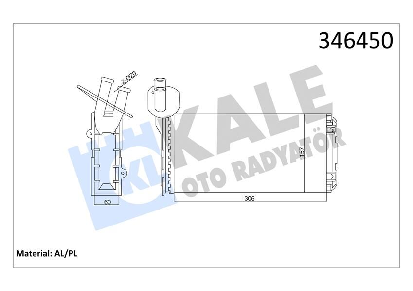 KALORİFER RADYATÖRÜ VW TRANSPORTER T4 1.9D-TD-2.0D-2.4D-2.5D-TD ARKA 306x157x42 AC /-
