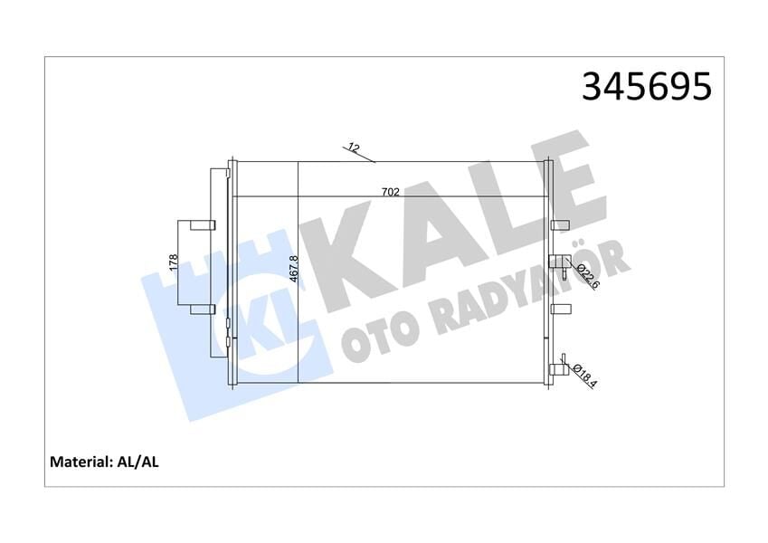 KLİMA RADYATORU KONDENSERİ TRANSİT CUSTOM V362 12> TRANSIT V363 14> 2.2 TDCİ 717x467 AL AL