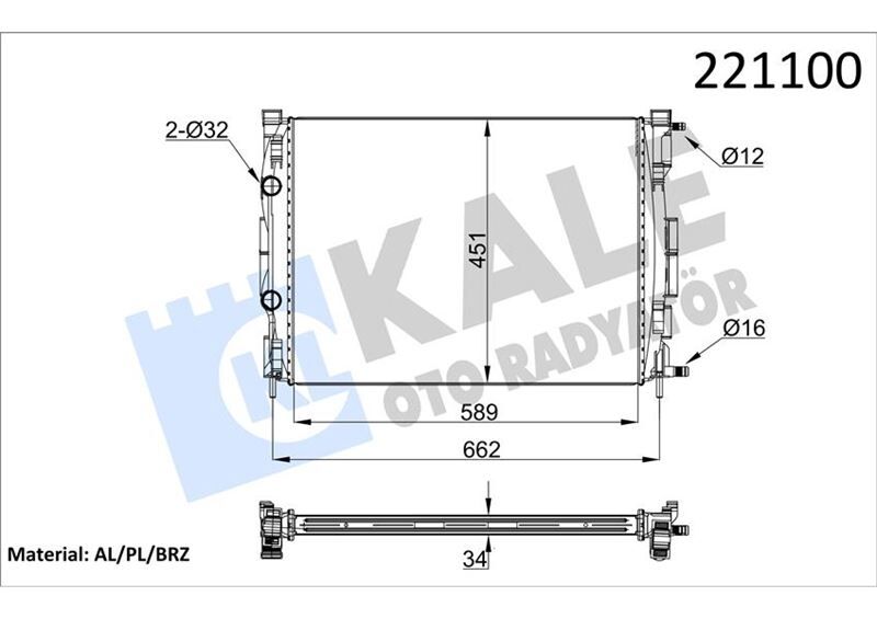 MOTOR SU RADYATÖRÜ RENAULT MEGANE II 02>SCENIC 03> 1.5-1.9DCİ/1.4-1.6-2.0 16V AC KLİMASIZ MEK 590x455x34 1 SIRA ALB