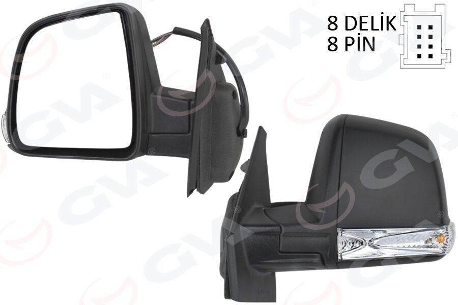 DIŞ DİKİZ AYNASI ELEKTRİKLİ SOL DOBLO III 2011 MD. SİNYALLİ KATLANIR / POWER FLOK DESENLİ 8 FİŞ