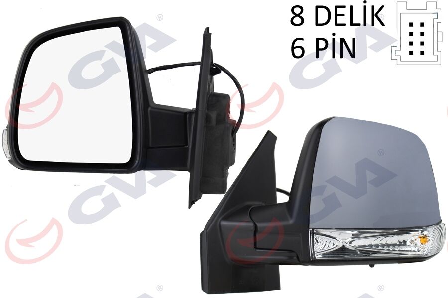 DIŞ DİKİZ AYNASI SOL DOBLO 11> ELEKTRİKLİ SİNYALLİ ASTARLI TEK CAMLI KONVEKS 6 FİŞ VM-668EHPL