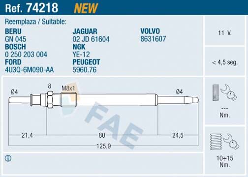 KIZDIRMA BUJISI 11V VOLVO S60 I 384 2.4 D 01>10 S80 I 184 2.4 D 01>06 V70 II 285 2.4 D 01>08
