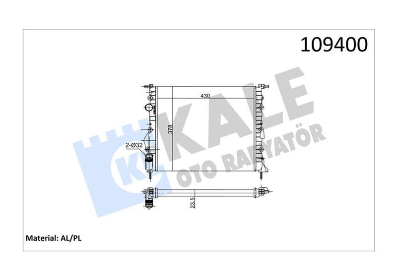 RADYATÖR CLIO II-LOGAN 04>KNG 01>MGN 96>1.4-1.61.5D-1.9 KLİMASIZ MEK 430x377.5x23 2 SIRA AL PL