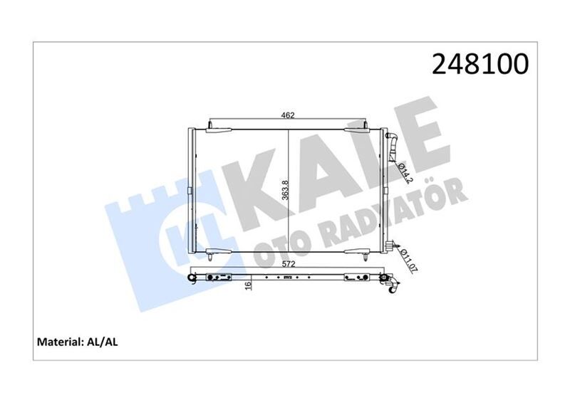 KLİMA RADYATÖRÜ KONDANSER PEUGEOT P206 98>09 1.1-1.4-1.6-2.0-1.4HDI-1.6HDI 556x364x16 AL